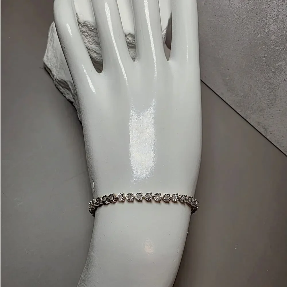 1.0ctw Natural Diamond Tennis Bracelet Gold Over 925 Silver 3.3mm 7.5
